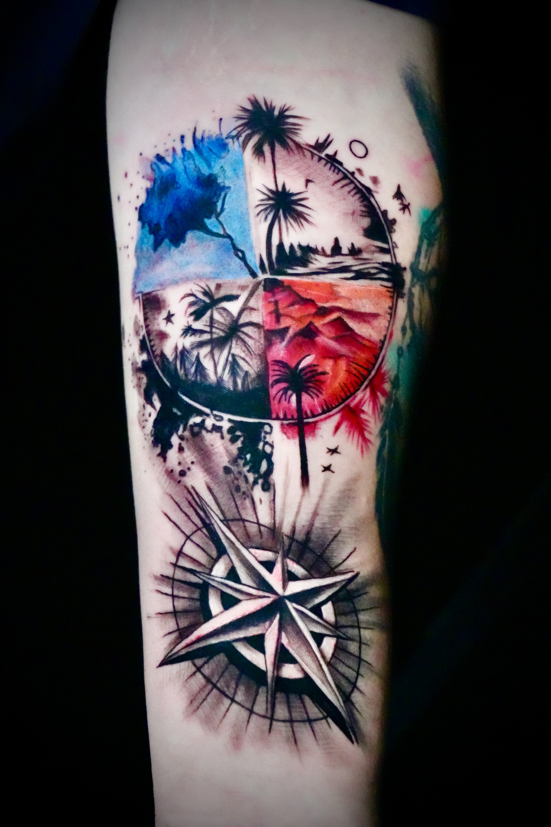 Watercolor Kompass Tattoo